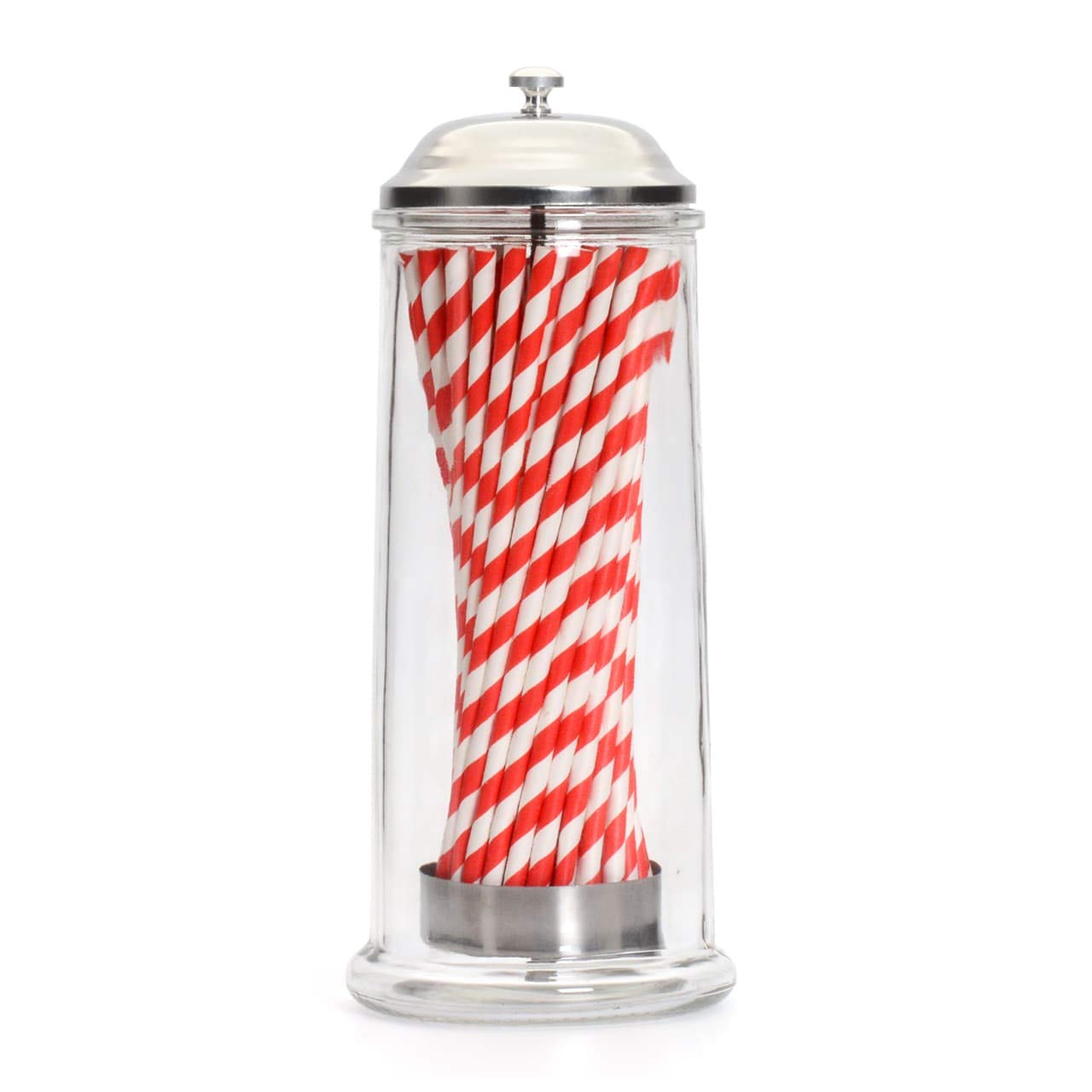 CKB LTD Retro Glass Straw Dispenser Drinking Straw Dispenser Holder Container - Set Includes 50 Stripe Paper Straws - Can Also be Used as a Disinfectant Jar Salon Barber