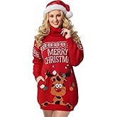 Croknit Ugly Christmas Sweater Dress for Women, Santa Hat and Funny Novelty Sweater with Pocket for Xmas Holiday