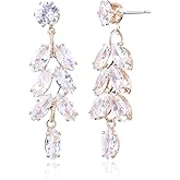Cubic Zirconia Bridal Earrings - Sterling Silver Marquise Crystal Zircon Rhinestone CZ Cluster Floral Leaf Dangle Drop Earrings for Women Girls Wedding Party Prom Bride Bridesmaids Jewelry