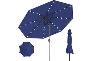 Patio Kingdom 10FT Solar Umbrella 32 LED Lighted Patio Umbrella Table Market Umbrella w/Tilt and Crank, UV-Resistant Outdoor Umbrella for Pool, Garden, Deck, Navy Blue