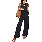 ANRABESS Women 2 Piece Summer Outfits 2026 Crochet Sweater Vest Wide Leg Pants Lounge Matching Sets Travel Vacation Clothes