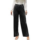 Rasutina Velvet Pants for Women Dressy Women Casual Wide Leg Pants Stretchy High Waisted Velour Palazzo Pants