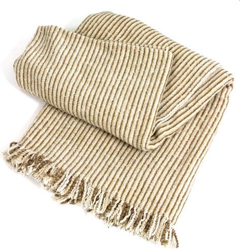 Textillery  Sunbrella Contemporary Stripe Throw, Mushroom/Marble/Milkweed with Vellum, 42 by 72-Inch