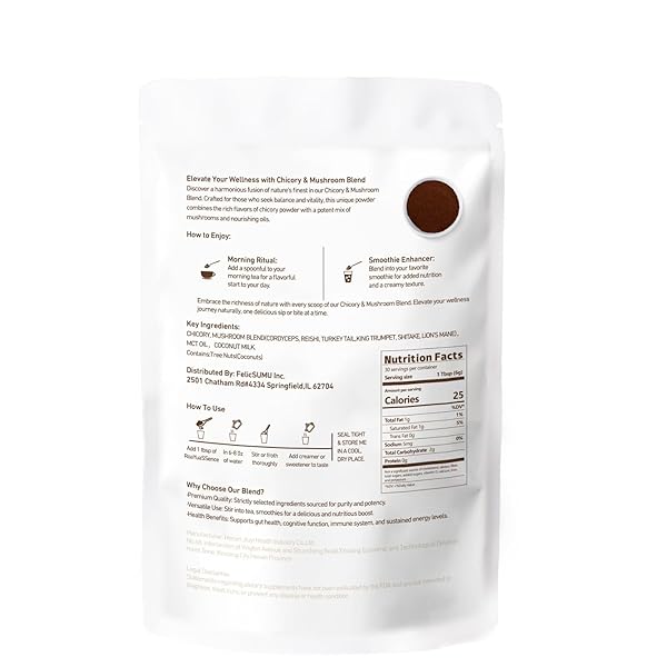 CHICORY ROOT AND MUSHROOM BLEND, 6 FUNCTIONAL MUSHROOMS, CHICORY ROOT BREW LIKE COFFEE, CAFFEINE FREE, COFFEE SUBSTITUTES, MCT OIL, INSTANT POWDER