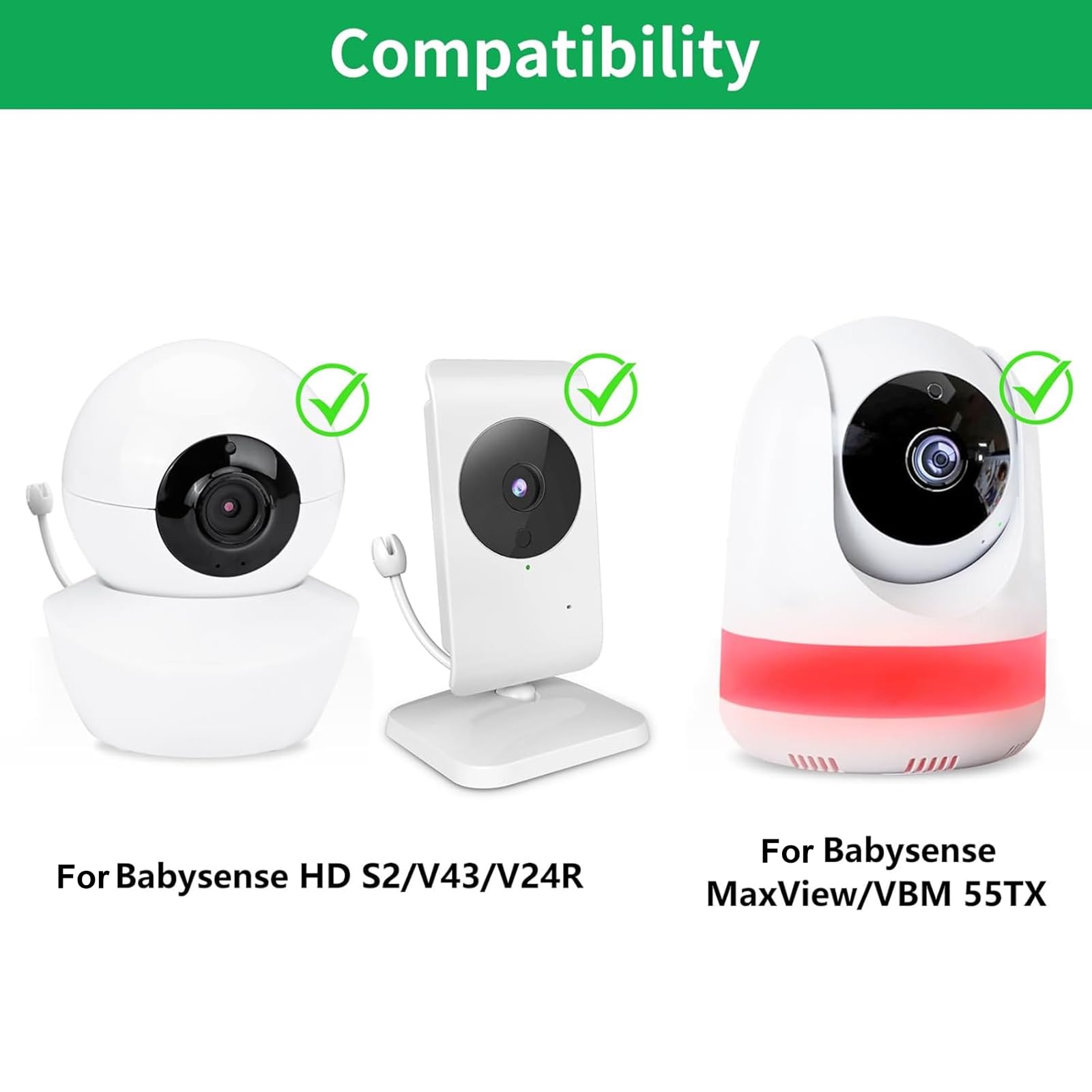 Flexible Baby Monitor Mount for Babysense V43/HDS2/V24R/VBM55TX/ Max View Video Baby Monitor, Gooseneck Baby Camera Stand with Perfect View Angle and Easy Installation, Attach to Wherever You Want