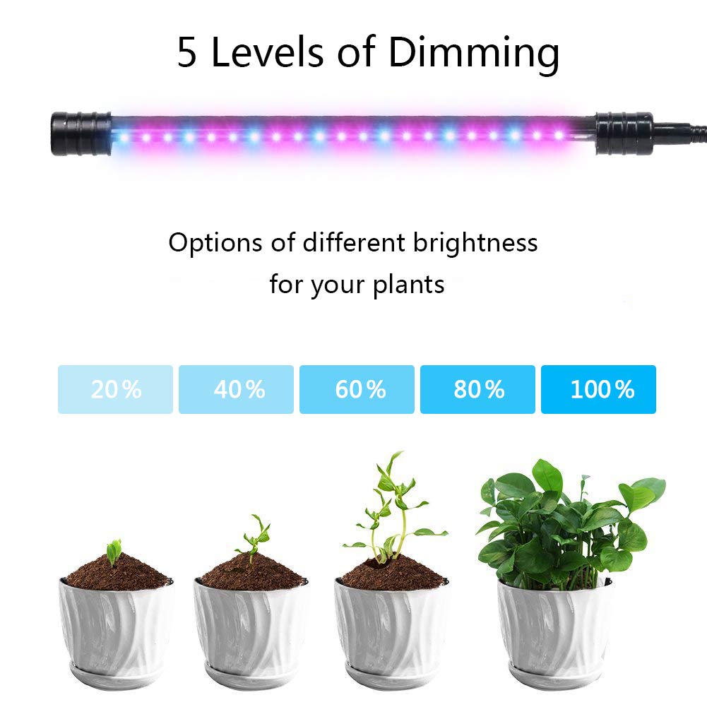 Indoor Plant Grow Light, GIGRIN 27W Plant Light 4/8/12H Timer Grow Lamp for Indoor Plants Hydroponics, Adjustable Gooseneck, Dual Head and Red/Blue LED Beads Divide Control (5 Dimmable Levels)