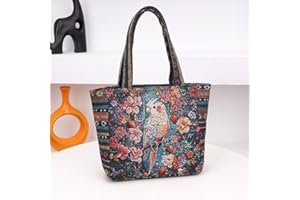 Women's Handbags Tote Bags Large Capacity Burlap Retro Printed Embroidered Lunch Reusable Grocery Includes Small Bag