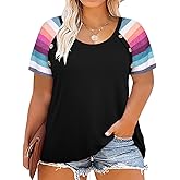 RITERA Plus Size Tops for Women Blouse Button Summer Crewneck Short Sleeve Fashion Casual T-Shirts Pullover XL-5XL
