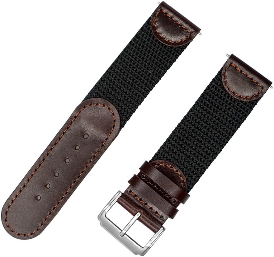 Men's Calfskin Leather and Nylon NATO Watch Strap Swiss-Army Style Watch Band …