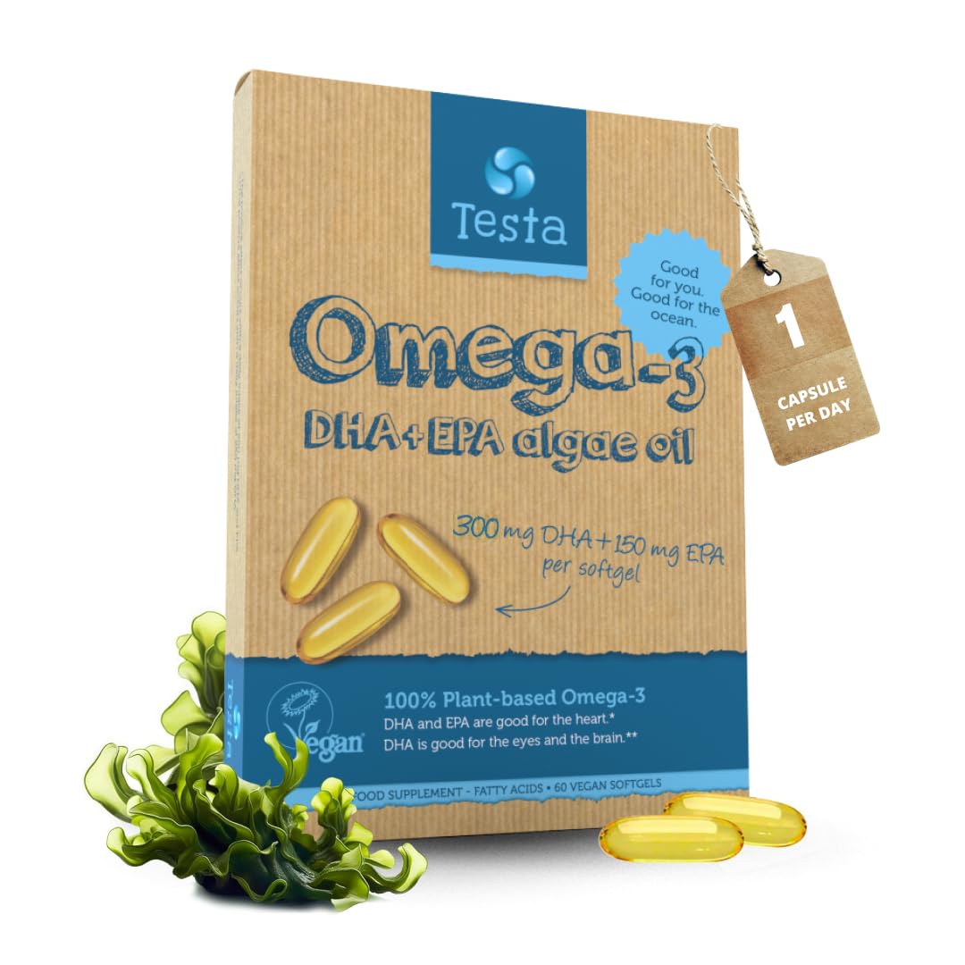 Vegan Omega 3 Supplement - High Strength 300mg DHA + 150mg EPA per Capsule - 1 Capsule a Day - Supports Heart, Brain, Joint Health - Plant-Based Omega 3 from Algae Oil - 2 Months Supply