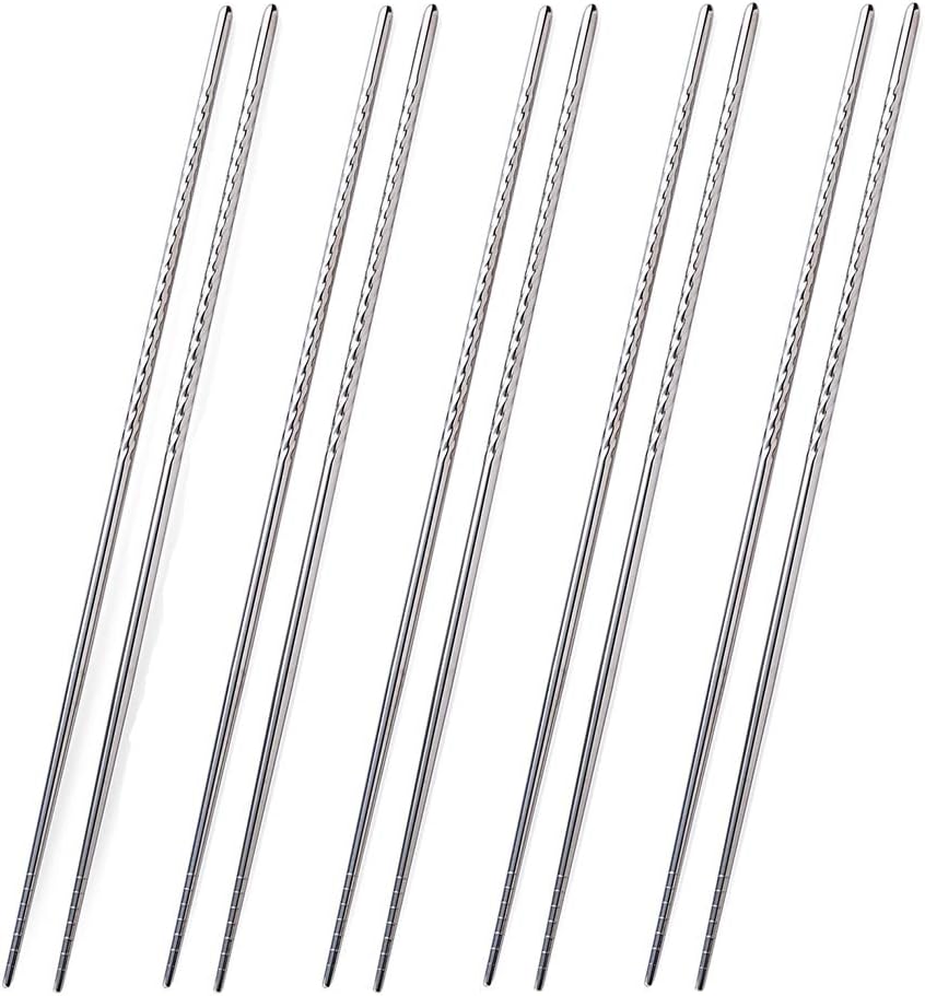RMISODO 5 Pairs 14 Inch Extra Long Chopsticks Stainless Steel Hot Pot Chopsticks for Cooking Frying Noodle