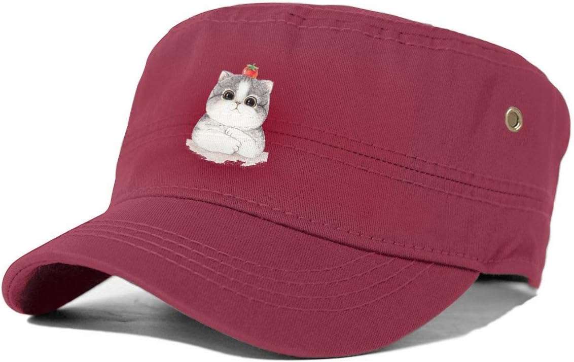 QF9USFEI Hello Kitty Fashion Unisex Adult Washed Denim Cotton Military Army Cadet Cap Flat Top Hat