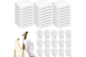 24 Pack Wood Stain Applicators Polish Pads with 24 Pairs Disposable Latex Gloves, Microfiber Wood Stain Sponge Pads for Stain