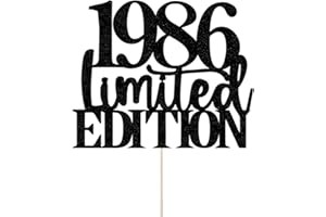 YETXEL Limited EDITION 1986 cake topper 39th birthday happy birthday cake topper men and women cheer 39 years old handmade black glitter cake decoration (1986)