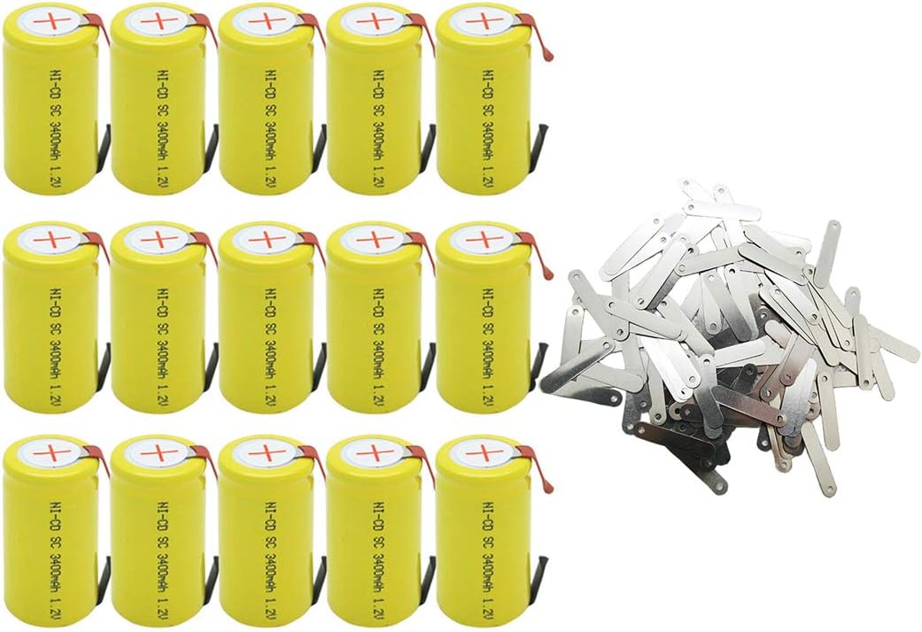 QBLPOWER 15Pcs SubC Sub C Battery with Tabs NiCd Rechargeable 3400mAh 1.2V for Power Tool with Solder Tabs