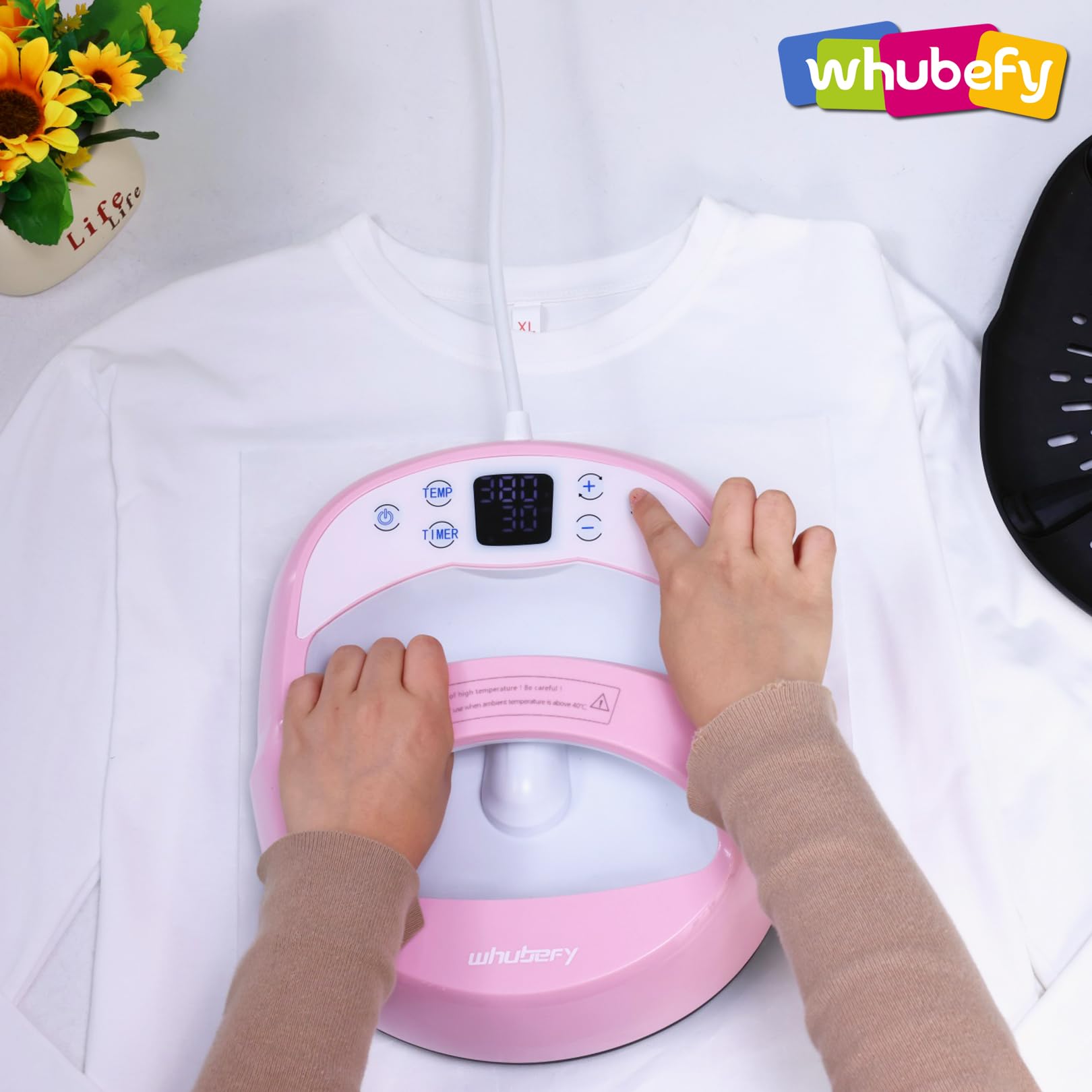 Whubefy Heat Press Machine for T Shirts 12x10 Portable Easy Iron Press with Insulated Safety Base & Auto-Off, 550W Dual-Tube Fast Heating & Precise Temperature Control for Wind Spinner, Bags, Pillows