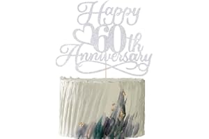 YUINYO Silver Glitter Happy 60th Anniversary Cake Toppers -Wedding Anniversary Party Decorations,60th Wedding Anniversary, Company Anniversary Party, Birthday Party Decorations