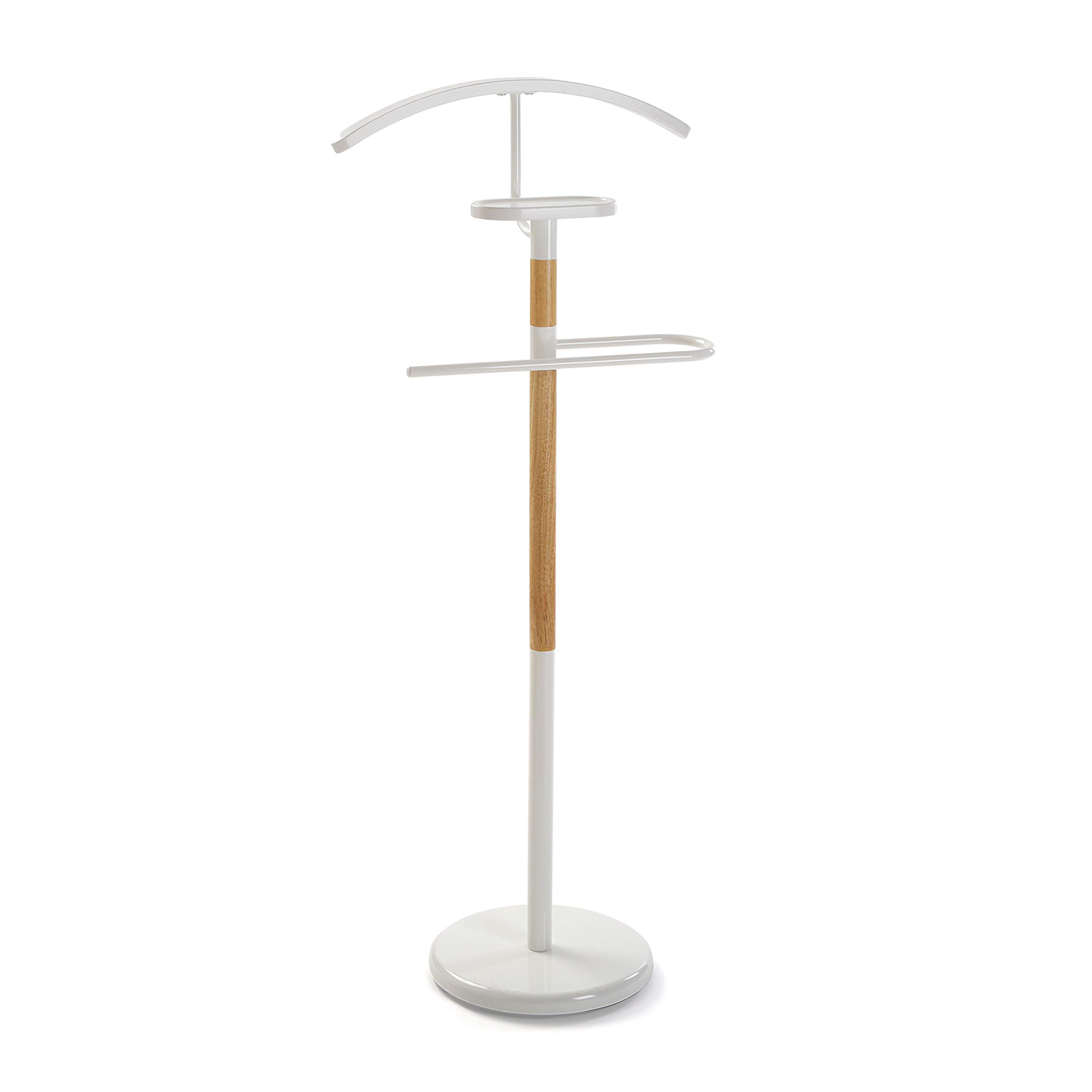Versa Holstebro Valet stand Multifunctional with 2 Hangers or Hangers for Men's or Women's Clothes, Measurements (H x L x W) 112 x 28,8 x 46,5 cm, Metal and Wood, Colour White