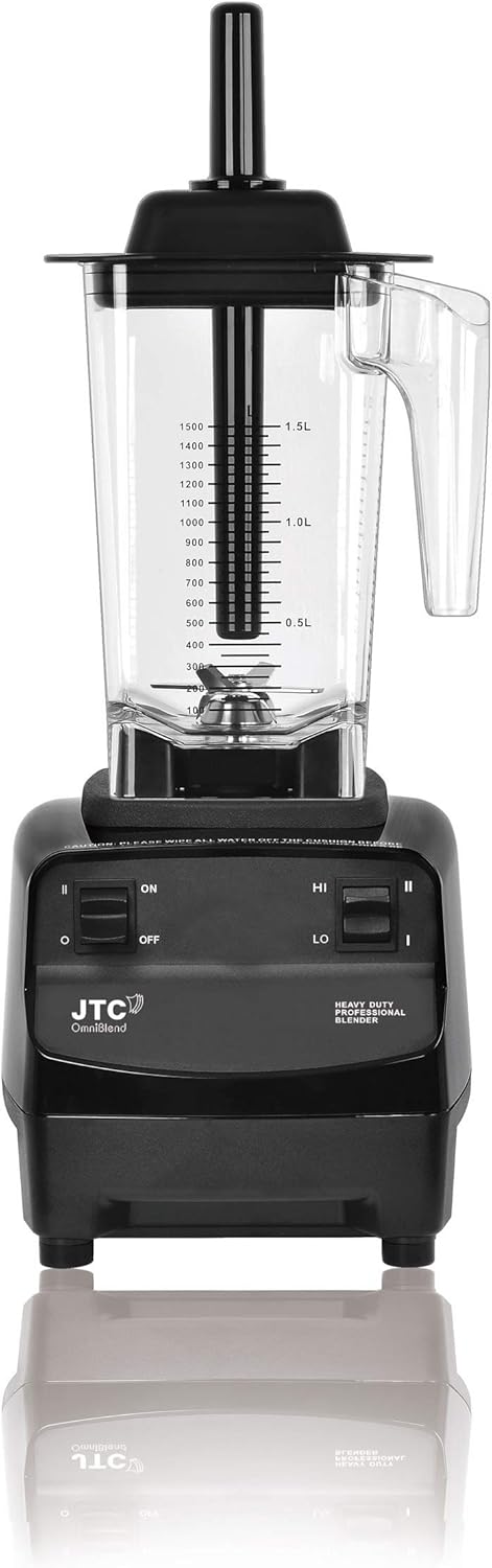 OmniBlend III Commercial Blender for Smoothies, Heavy Duty 2-Speed, Self Cleaning, 2-in-1 Wet Dry Multifunctional, 1.5 Liter BPA-Free Shatter-Proof Jar (Black)