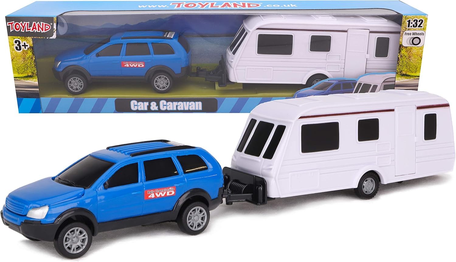 Toyland® Car & Caravan Set Pull Along - 1:32 Scale (Blue)