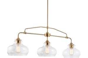 Kira Home Harlow 38" Modern Industrial Farmhouse 3-Light Kitchen Island Light with Clear Glass Shades, Adjustable Hanging Height, for Dining Room, Living Room or Kitchen, Cool Brass Finish