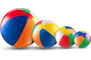 Bedwina 4-Pcs Assorted Inflatable Beach Balls - Rainbow Beach Balls for Kids in 6", 12", 16", 24" Sizes - Colorful Blow Up Pool Toys for Beach Games, Summer Party Decor & Outdoor Fun