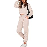BTFBM Women 2 Piece Outfits Long Sleeve Crop Top Pullover Drawstring Pant Jogger Set Casual Sweatsuits Tracksuit Pockets