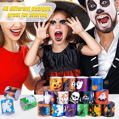Shindel Halloween Slap Bracelets, 96PCS Kids Halloween Party Favors Halloween Slap Bands Wristbands Bulk for Goodie Bag Stuffers Trick or Treat
