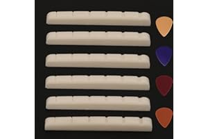 AEMROVI 6 pack 42mm Electric Guitar Bone Nuts for 6 String, Pre-Slotted Flat Bottom –Compatible with Strat/Tele Style,42x3.5x4.5/3.5mm–High-Density Cattle Bone for Brighter Tone Sustain (6 pack)