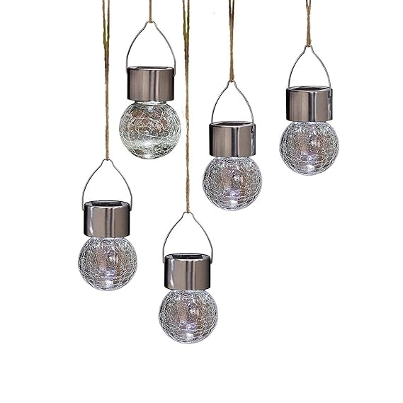 Pureday Solarleuchte Glasbälle Mosaik zum Hängen Outdoor Garten Edelstahl Glas 5-teiliges Set