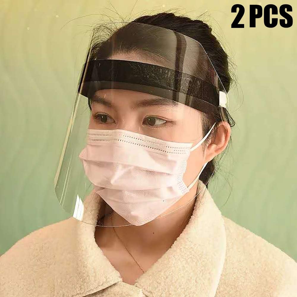 KOSIMI 2 Pcs Anti-fog Full Safety Face Shield, Universal Reusable Face Protective Visor for Eye Head Protection, Anti-Spitting Splash Facial Cover for Women, Men