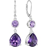 FYNSBLE 10 * 12mm Dangle Drop Birthstone Earrings for Women 925 Sterling Silver Halo Solitaire Leverback Earrings Hypoallergenic Jewelry for Women