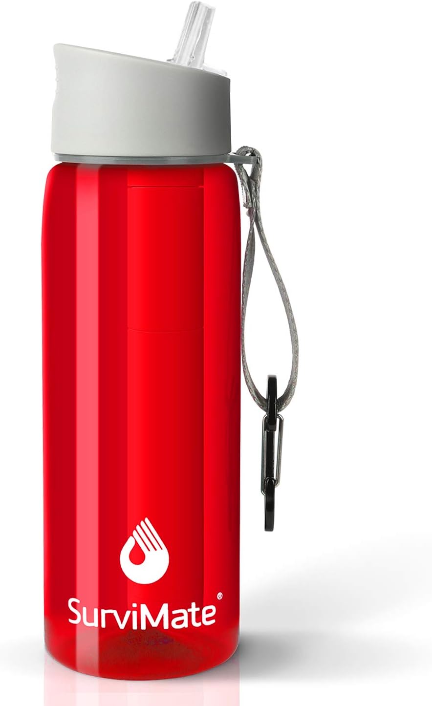 Survimate Filtered Water Bottle BPA Free with 4-Stage Intergrated Filter Straw for Camping, Hiking, Backpacking and Travel : Sports & Outdoors