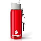 Survimate Filtered Water Bottle BPA Free with 4-Stage Intergrated Filter Straw for Camping, Hiking, Backpacking and Travel