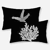 GOLIANDA Coastal Pillow Covers 12x20 Set of 2 Black Starfish Throw Pillows Nautical Ocean Decorations Summer Beach Coral Pillowcase Outdoor Decor Linen Farmhouse Square Cushion Case for Sofa Bedroom
