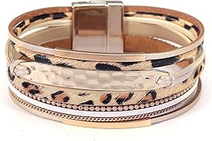 KSQS Multi-layer Leather Wrap Cuff Bracelet, Boho Wide Braided Buckle Bracelets for Women, Waterproof Leather Wristband Bangles