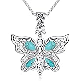 DOLIOX Genuine Turquoise Butterfly Pendant Necklace, Sterling Silver Boho Native Vintage Necklace Western Jewelry Birthday Gift for Women