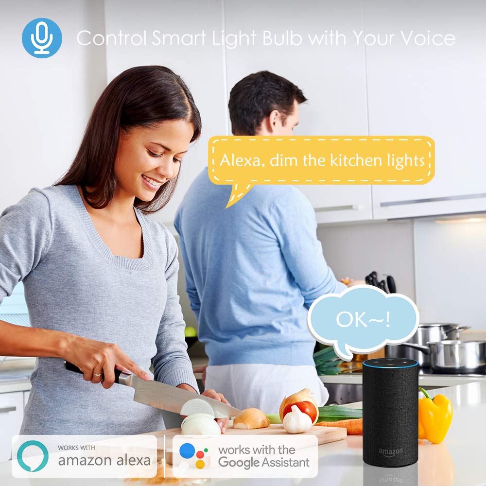 WiFi Dimmable Smart Light Bulb- Bistee Smart WiFi Bulb E26 7W RGBW Dimmable Smart Color Light Bulb with Remote Control 500 lm Compatible with Alexa Google Home,No Hub Required, 2 Pack LED Bulbs