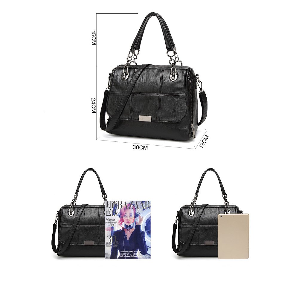 Bolsos de cuero de las mujeres Bolsos con asa superior de diseñador Bolsos de hombro Crossbody de hombro para niñas-Negro