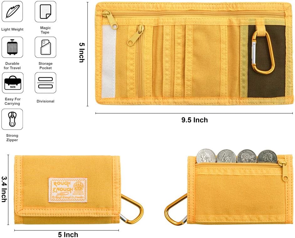 Rough Enough Mens Kids Boys Wallets for Teenagers with Zip Coin Pocket Card Holder with Carabiner Key Chain in Mustard for Sports School Travel - Image 4