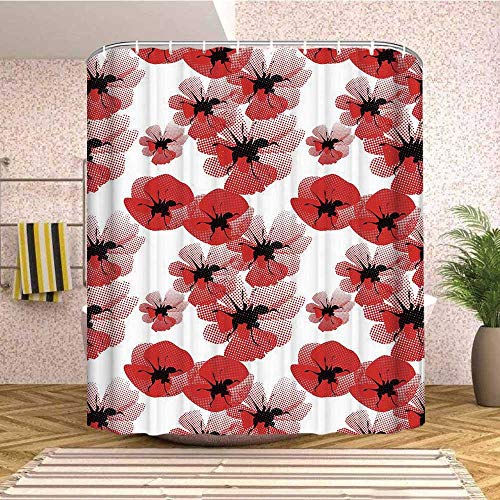 YOLIYANA Floral Practical Shower Curtain,Poppies Retro Halftone Effect Fertility and Eternal Life Symbols Vintage Decorative for Hotel Bath,94'' W x72'' H