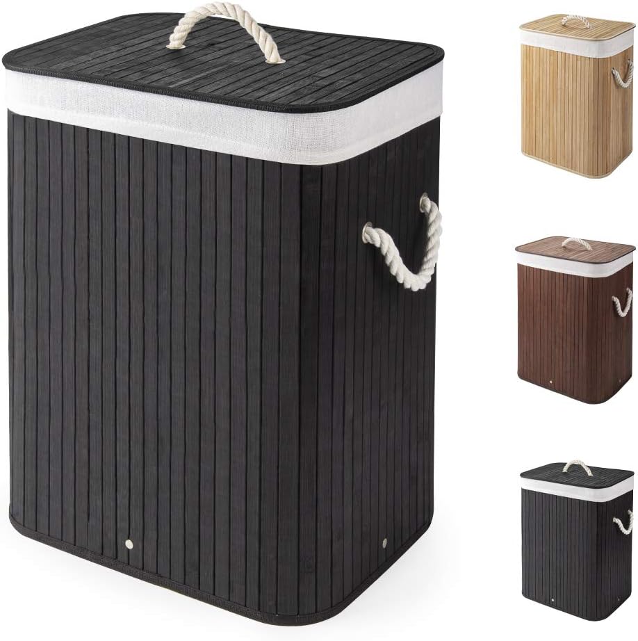 Virklyee Bamboo Laundry Basket 60L Collapsible Bamboo Laundry Hamper