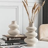 Sowlvenco Ceramic Vase Set of 2 - Off White Boho Round Vases, Modern Pampas Vases, Dried Flower Vase Home Decor for Centerpieces Wedding Dinner Table Party Living Room Office Bedroom