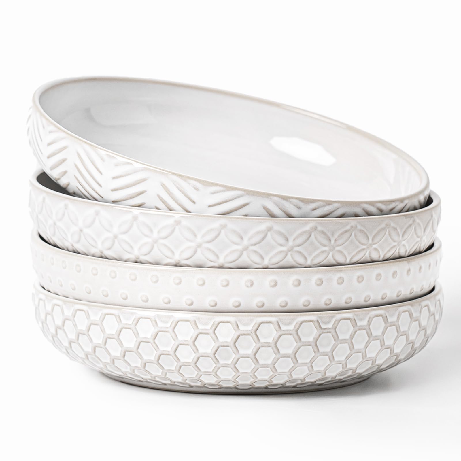 Photo 1 of FOBENTA Embossed Ceramic Pasta Bowls, 42 oz Bowl Plates Set,9-Inch Large Serving Bowls Set of 4, Perfect for Pasta, Salad, Fruit, Sturdy&Stackable, Microwave & Dishwasher Safe