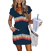 Womens Summer Dress Lantern Sleeve Square Neck Tie Front A-Line Double Layer Hem Mini Dresses
