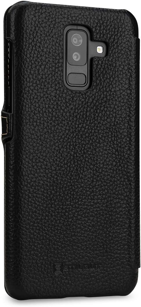 StilGut Book Type Flip Case for Galaxy A6 Plus/A6+ 2018, Genuine Leather Samsung Galaxy A6 Plus Case with Closure, Black - Image 5