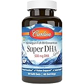 Carlson - Super DHA Gems, 500 mg DHA Supplements, Norwegian Fish Oil Concentrate, Wild-Caught, Sustainably Sourced Fish Oil Capsules, Cognitive Health, 60 Softgels