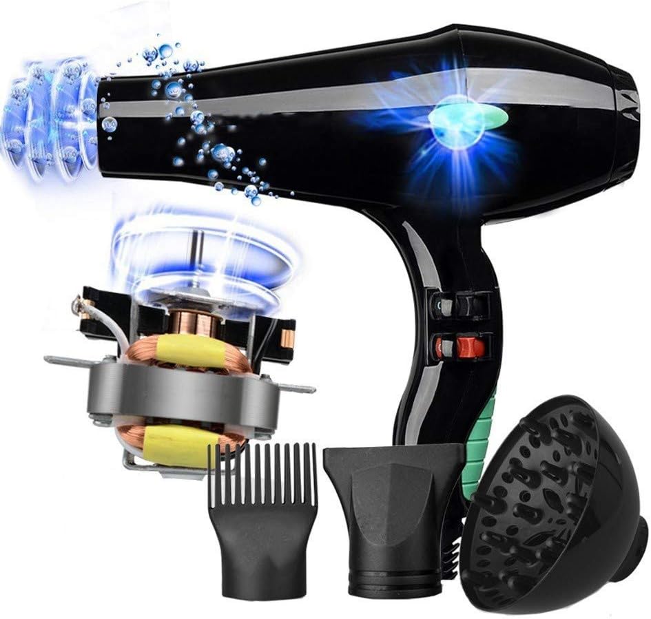 ZBX 3000W Salon Hair Dryer Professional Negative Ion Blow Dryers,2 Speed 3 Heat Settings,with Collecting Nozzle Diffuser Comb,Constant Temperature Hair Care,for Hair Salon（UK Plug）