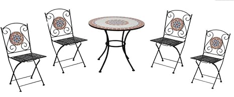 Tavolo Da Giardino Con Sedie In Ceramica E Ferro