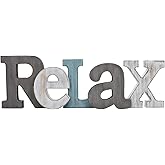 Linfevisi Wooden Relax Sign Aqua Hanging Block Letters Sign Rustic Freestanding Wood Word Decor Decorative Relax Table Sign Cutout Word Art Wall Decor (Relax)